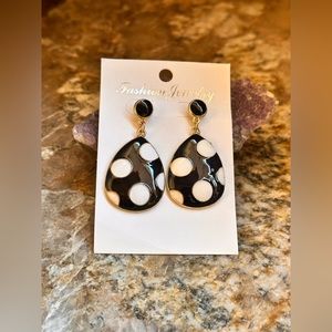 Gold Black & White Polka Dot Earrings